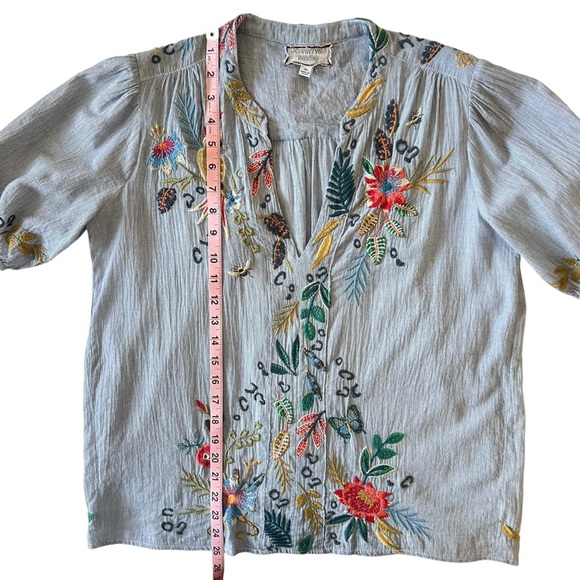 Johnny Was Indraa Puff Sleeve Effortless Embroidered Blouse Lightweight Top XS - Picture 5 of 10